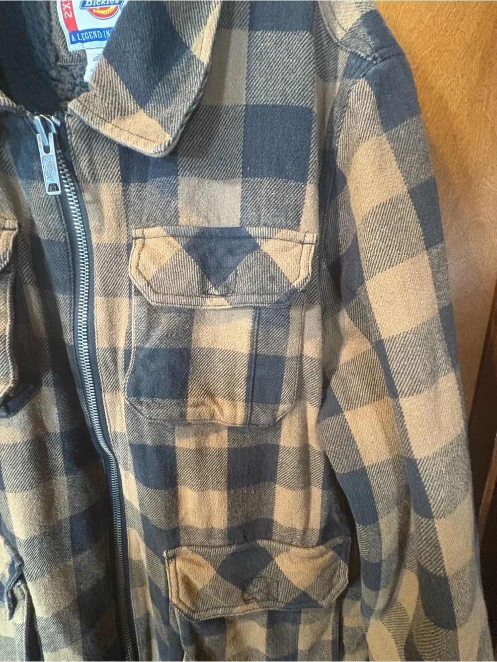 Dickies Brown and Black Plaid Sherpa-Lined Field Jacket